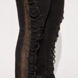 Tie up drawstring spicy girl denim tight pants