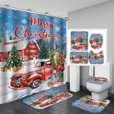 Santa Claus printed shower curtain, floor mat, toilet seat mat