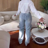 Hollow diamond work pants with multiple pockets and elastic jeans for women