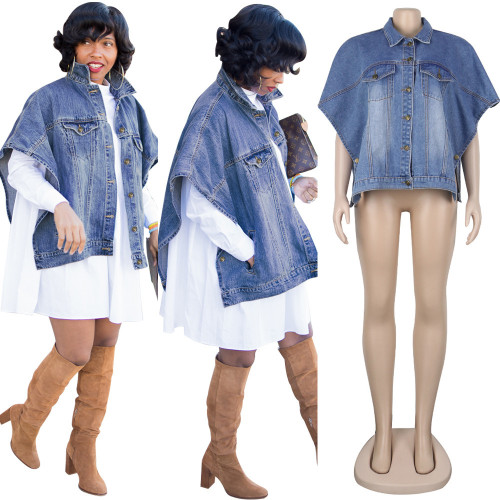 Cloak style loose denim jacket top