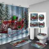 Santa Claus printed shower curtain, floor mat, toilet seat mat
