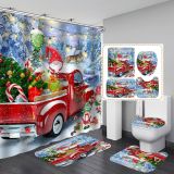 Santa Claus printed shower curtain, floor mat, toilet seat mat