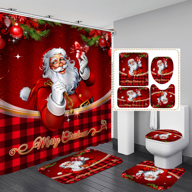 Digital printed waterproof polyester Santa Claus series shower curtain