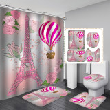 Four piece shower curtain set with plastic hooks, no need for punching shower curtains