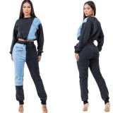 Long sleeved top and jeans two-piece set