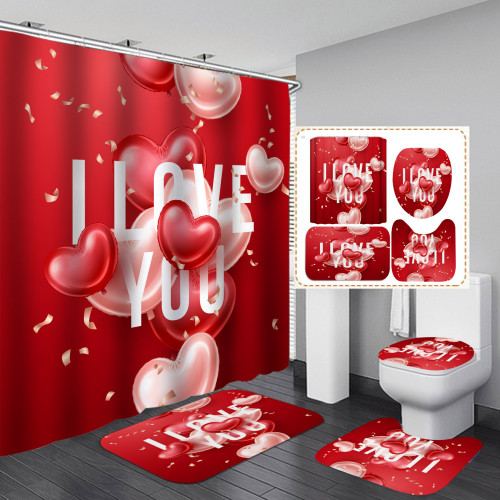 Bathroom decoration printing four piece set shower curtain toilet seat cushion