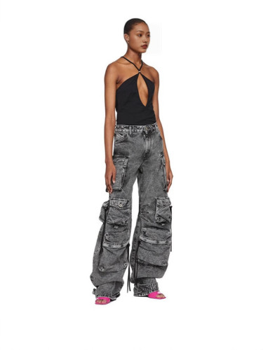 Multi pocket patchwork jeans