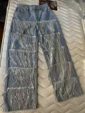 Sequin fringe design straight leg jeans for women