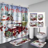 Santa Claus printed shower curtain, floor mat, toilet seat mat