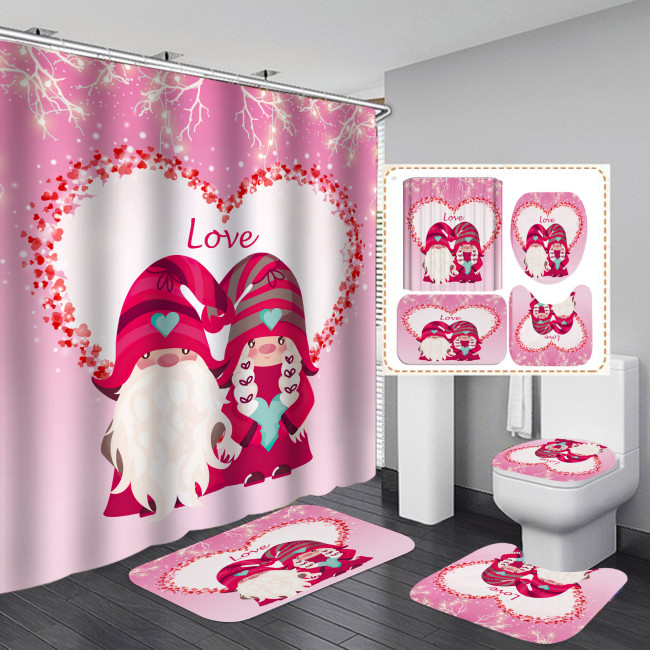Bathroom partition, shower curtain, floor mat, toilet seat mat