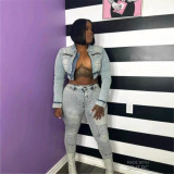 Elastic jeans two-piece jacket long pants