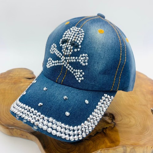 Diamond studded skull baseball cap