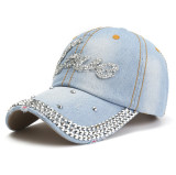 LOVE diamond studded washed denim hat baseball cap