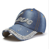 LOVE diamond studded washed denim hat baseball cap