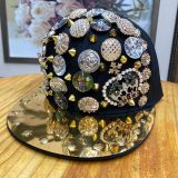 Metal leopard head cap with button flat edge cap