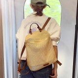 Large capacity travel straw woven backpack