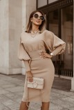 2024 Autumn/Winter New Cross border Amazon Wish AliExpress European and American Women's Solid Color Lantern Sleeves Waist Collection One Step Skirt