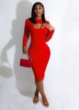 CM8640 Cross border Source Cross border Autumn European and American Ins Fashion Thickened Knitted Pit Strip Slimming Hollow Dress