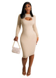 CM8640 Cross border Source Cross border Autumn European and American Ins Fashion Thickened Knitted Pit Strip Slimming Hollow Dress