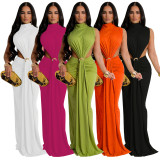K10772 Amazon Cross border Women's European and American Dress Solid Color Sexy Side Split Sleeveless Fashion Dress New