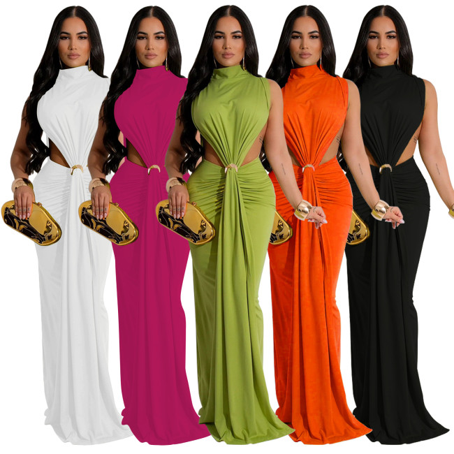 K10772 Amazon Cross border Women's European and American Dress Solid Color Sexy Side Split Sleeveless Fashion Dress New