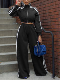 2 Piece Sets Women Outfit Fall Clothes 2024 Women Side Striped Zip Top Wide Leg Pant Sets Casual Tracksuits Set Women Sweat Suit
