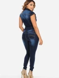 Vintage Denim Jumpsuits for Women Spring Clothing Short Sleeve Bodycon Jeans Long Rompers Playsuits One Pieces Overalls Outfits