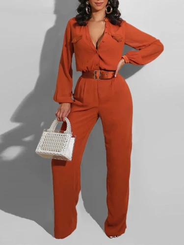 Streetwear Jumpsuits Autumn Clothes Women 2024 Solid Button Up Long Rompers Playsuits One Pieces Suits Overalls Outfits No Belt