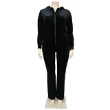 Velvet Tracksuit Women Two Piece Set Autumn Y2K Clothing Solid Zipper Hoodies Top and Pant Sets Velour Womens 2 Piece Outfit Set