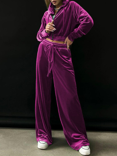 Velvet Tracksuit Women Two 2 Piece Set Outfits Autumn Clothes Zip Hoodies Crop Top and Pants Suit Chic Velour 2-Piece Women Sets