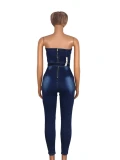 Sexy Strapless Denim Jumpsuit for Women Summer Clothes Sleeveless Bodycon Jean Pants Rompers Playsuits One Piece Overalls Outfit