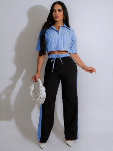 Fashion 2 Piece Sets Women Outfit Summer Clothes Women 2024 Striped Shirt Top and Pant Sets Casual Tracksuit Woman Trousers Suit