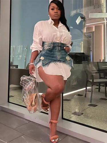 Vintage Shirt Dress Sets for Women Two Piece Set Spring Y2K Clothing Long Shirt Dress Jean Skirt Sets 2 Piece Sets Womens Outfit
