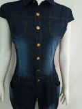 Vintage Denim Jumpsuits for Women Spring Clothing Short Sleeve Bodycon Jeans Long Rompers Playsuits One Pieces Overalls Outfits