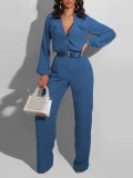 Streetwear Jumpsuits Autumn Clothes Women 2024 Solid Button Up Long Rompers Playsuits One Pieces Suits Overalls Outfits No Belt