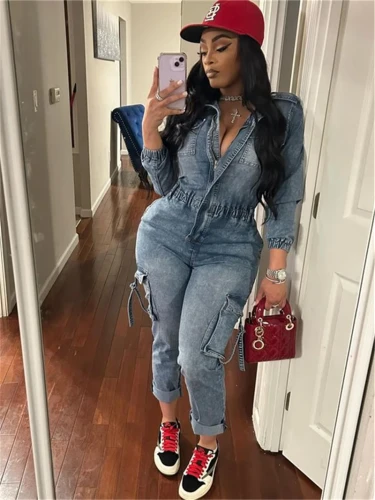 Streetwear Jeans Jumpsuits Women Winter Fall Clothes 2024 Women Pockets Denim Long Rompers Playsuits One Pieces Overalls Outfits
