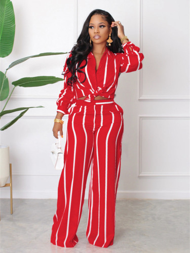 Vintage Striped Tracksuit Women Two 2 Piece Set Outfits Autumn Clothing Full Sleeve Shirt Top and Pants Suit Casual Woman Sets