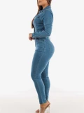 Streetwear Jean Jumpsuits for Women Spring Y2K Clothing Turn Down Neck Bodycon Jean Rompers Playsuits One Pieces Overalls Outfit