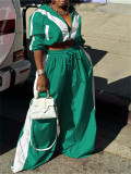 Street Colorblock 2 Piece Sets Women Outfit Fall Clothes 2024 Women Casual Loose Crop Top Wide Leg Pants Sets Casual Sweatsuits