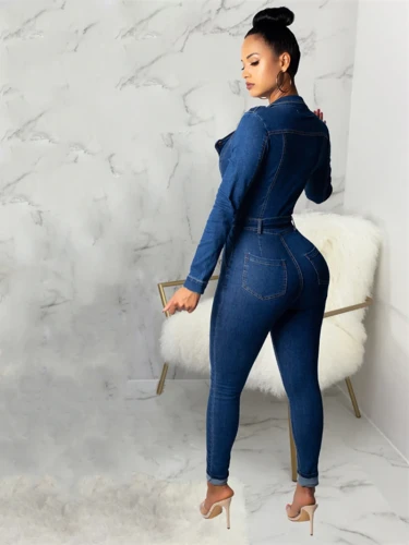 Streetwear Denim Jumpsuits for Women Spring Y2K Clothing Full Sleeve Bodycon Jean Rompers Playsuits One Pieces Overalls Outfits