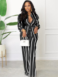 Vintage Striped Tracksuit Women Two 2 Piece Set Outfits Autumn Clothing Full Sleeve Shirt Top and Pants Suit Casual Woman Sets