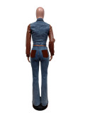 Colorblock Denim 2 Piece Sets Women Outfit Fall Clothes 2024 Women Patchwork Jean Jacket Top and Pants Sets Cowboy Two Piece Set