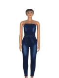 Sexy Strapless Denim Jumpsuit for Women Summer Clothes Sleeveless Bodycon Jean Pants Rompers Playsuits One Piece Overalls Outfit