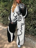 Oversized Tracksuit Women Two Piece Pants Sets Autumn Clothing Fashion Print Pullover Sweatshirt Wide Leg Trousers Suits Outfits