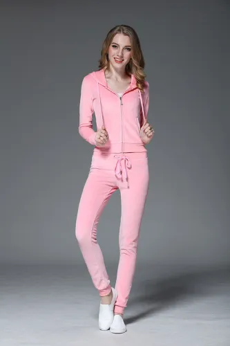 Juicy Lovers Brand Women Sporting Suits Black Pink Purple Gray pleuche outdoor Casual Tracksuits Hooded Collar Sportswear suit