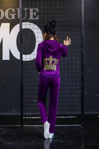 Juicy Lover Brand Spring Autumn Long Pant Women Casual Tracksuits Diamonds Velvet Jogging Yoga Sportswear Suits Set Black Purple