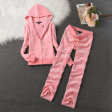 Juicy Lovers Brand 2024 Fashion Women Sporting Suits Solid Slim Velvet Yoga Jogging Casual Tracksuits Women's Sportswear suit