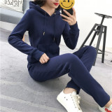 Juicy Lovers Brand Women Sporting Suits Set Velvet Pile Thicken Inside Pullover Tracksuits Hooded Collar Winter Sportswear suit