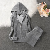 2025 New Autumn and Winter Women's Warm Suit Solid Color Hooded Sweatshirt + Casual Trousers 2pc Juicy Velvet Sports Suit