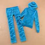 Velvet Tracksuit Solid Color Hooded Women Suit Velvet Sports Suit 2pc Thickened Solid Color Hooded Top + Casual Trousers